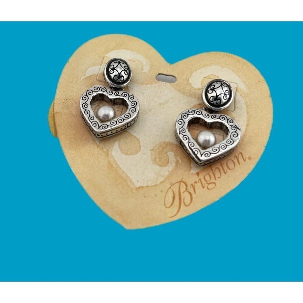 Brighton Sorority Row Pearl Post Dangle Earrings Silver Plated